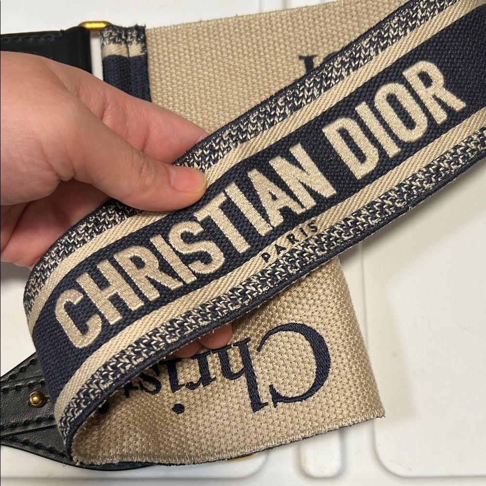 Dior Canvas Logo Strap in Navy and Beige